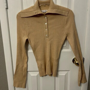 FRAME Women’s (XS) Beige Platter Collar NWOT Silk and Cotton Button Henley